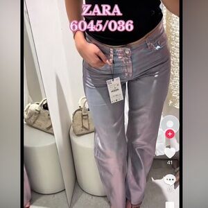 Zara Mid Waist Full Length TRF Pink Foil Jeans 6045/036 SS24
